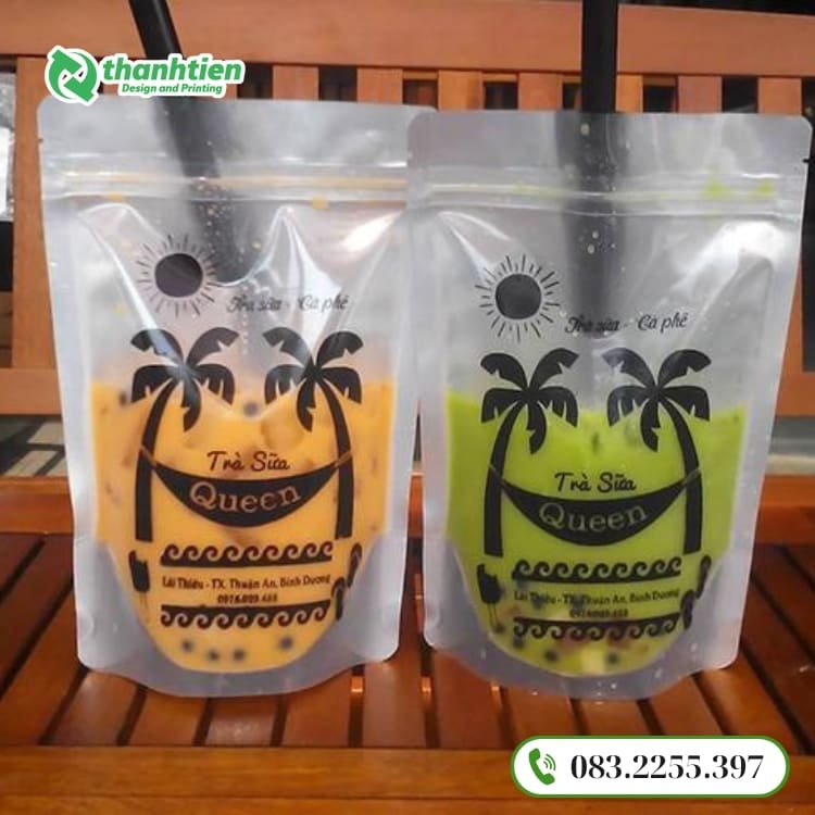 Túi zip 1 mặt bạc đựng trà sữa 