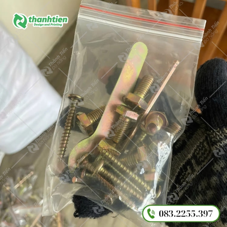Túi zip chỉ đỏ đựng ốc vít, linh kiện điện tử
