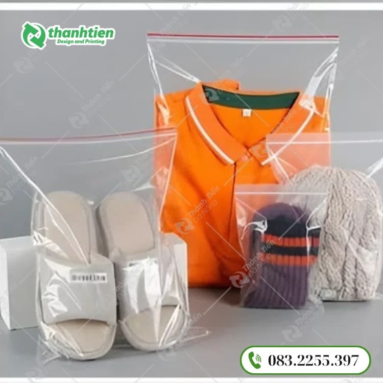 Túi zip chỉ đỏ cho ngành may mắc, kích thước túi lớn