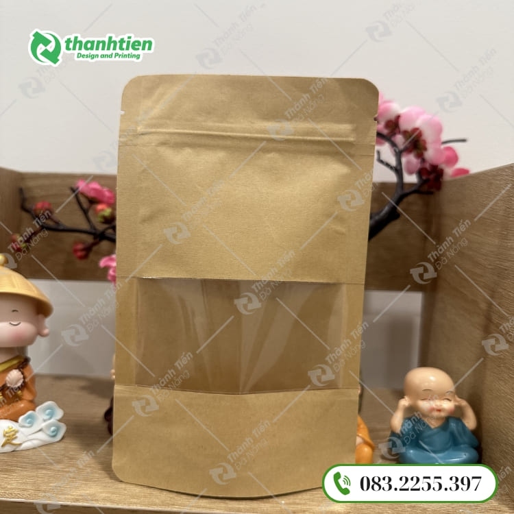 Túi zip giấy cửa sổ tràn, thiết kế đáy đứng 