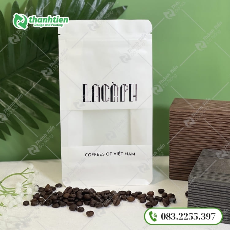 Túi zip giấy kraft trắng thiết kế 8 cạnh có cửa sổ trong