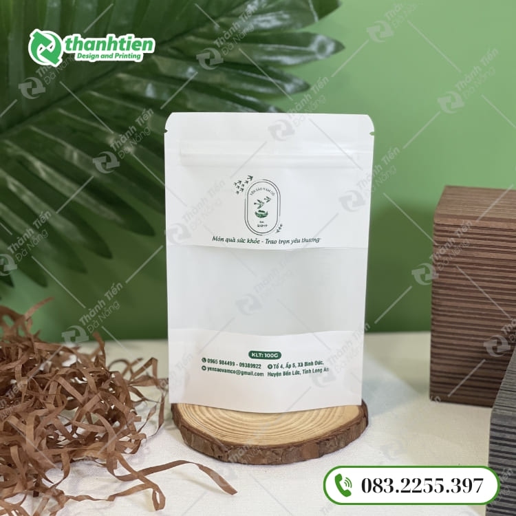 Túi zip giấy kraft trắng có cửa sổ tràn