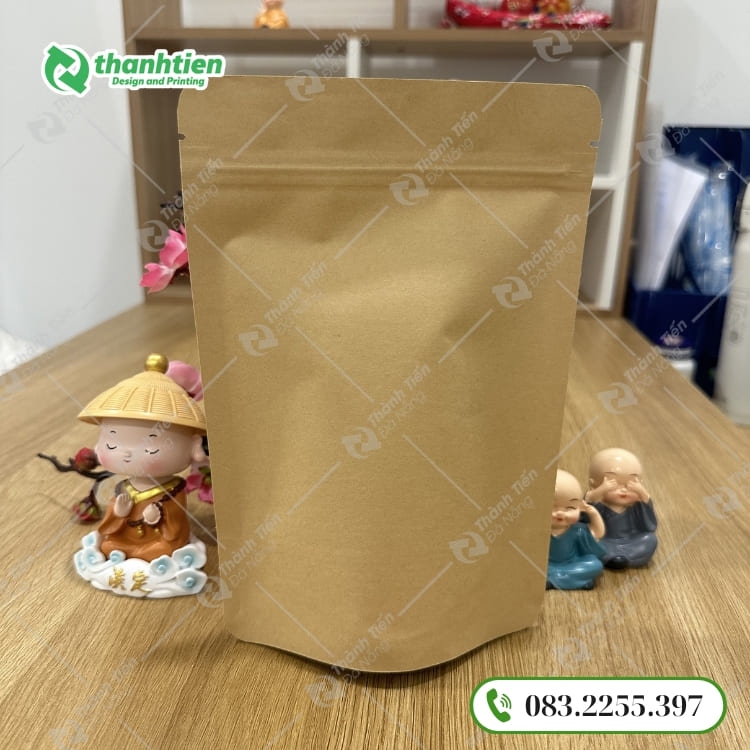 Túi zip giấy trơn, thiết kế 2 mặt giấy lót màng nhôm