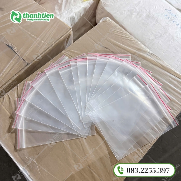 Túi zipper chỉ đỏ chất lượng, chống ẩm tối ưu