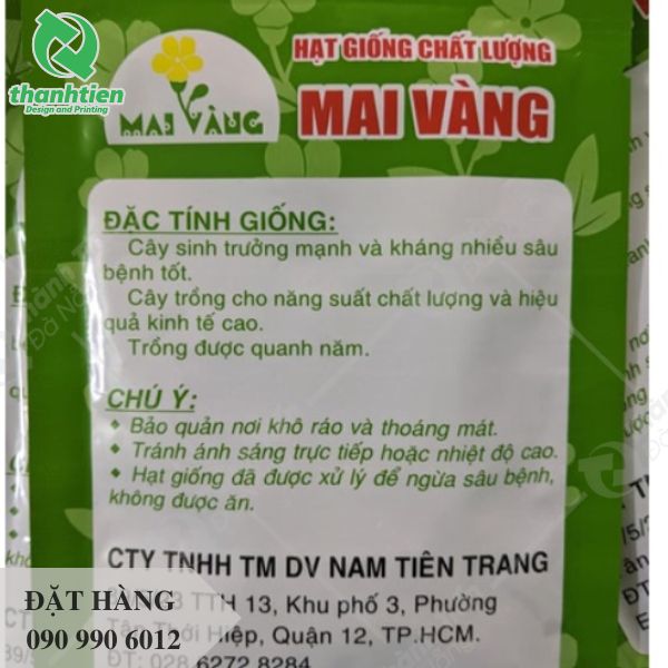 Bao bì đóng gói hạt giống in đầy đủ thông tin sản phẩm