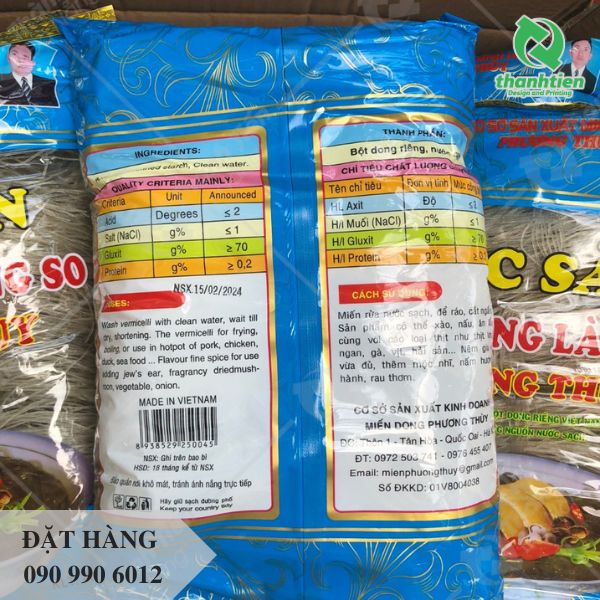 Thông tin trên bao bì đựng miến đầy đủ, chính xác