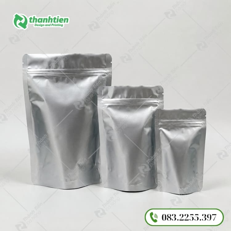 Các size túi zip bạc thiết kế đáy đứng tiện lợi