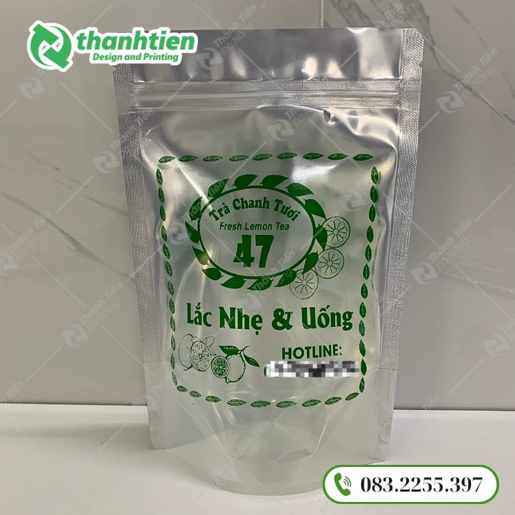 Túi zipper bạc đựng trà chanh tươi