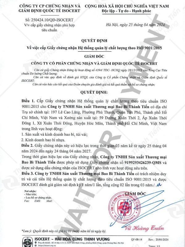 Chứng nhận iso 9001:2015