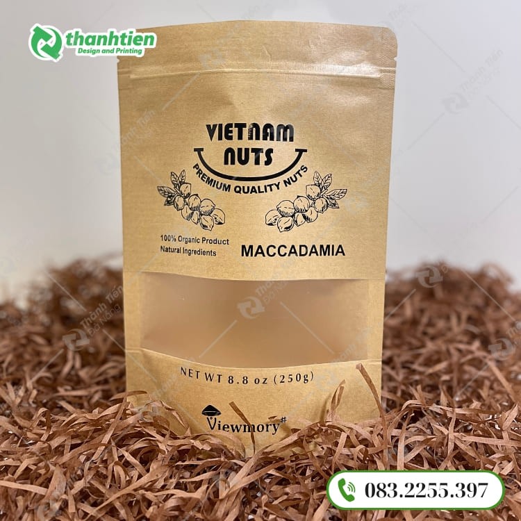 Túi zipper giấy kraft in logo thương hiệu, thân thiện môi trường