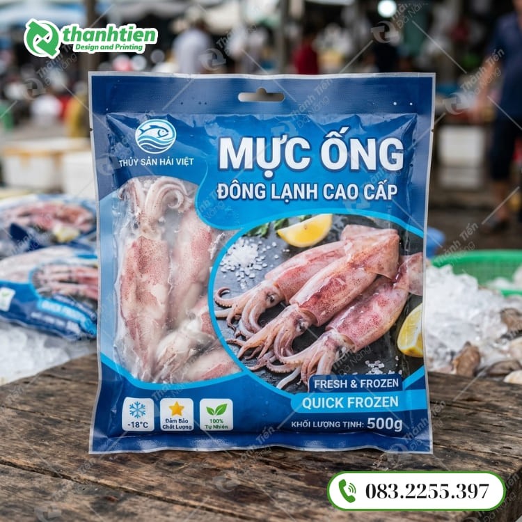Bao bì đựng thủy sản đẹp, thiết kế tiện dụng