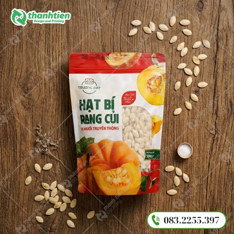 Bao bì hạt bí đẹp, in ấn sắc nét