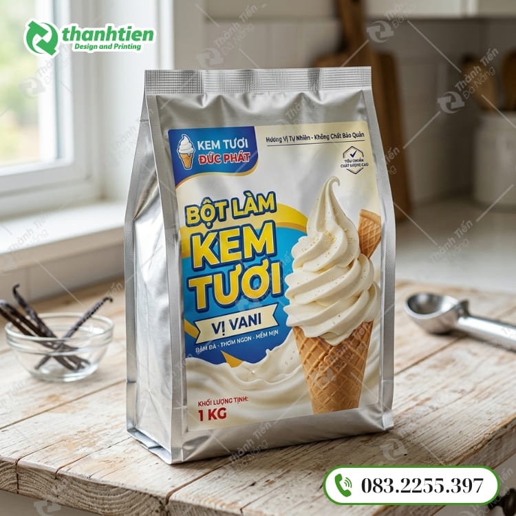 Bao bì đựng bột làm kem tươi thiết kế đẹp