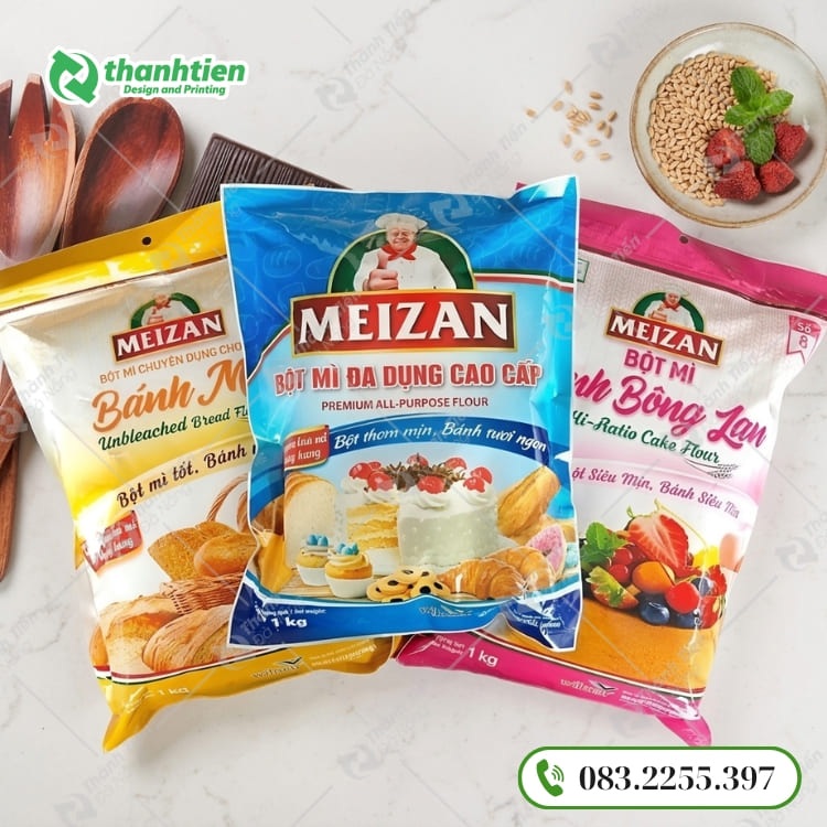 Túi hàn lưng đựng bột làm bánh đẹp, thiết kế và in ấn chuyên nghiệp