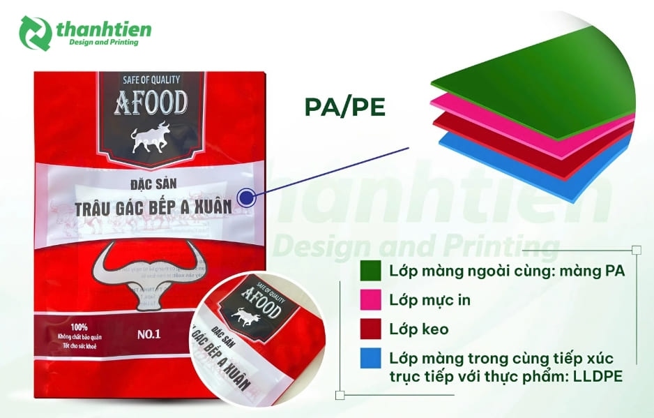Bao bì đóng gói cấu trúc PA/PE hút chân không