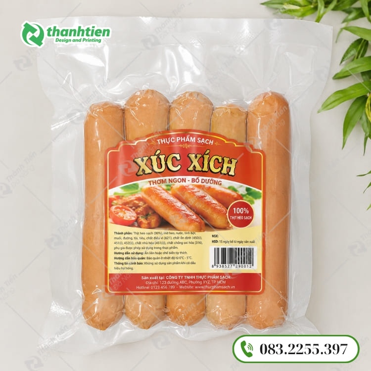 Bao bì xúc xích hút chân không bền chắc, an toàn