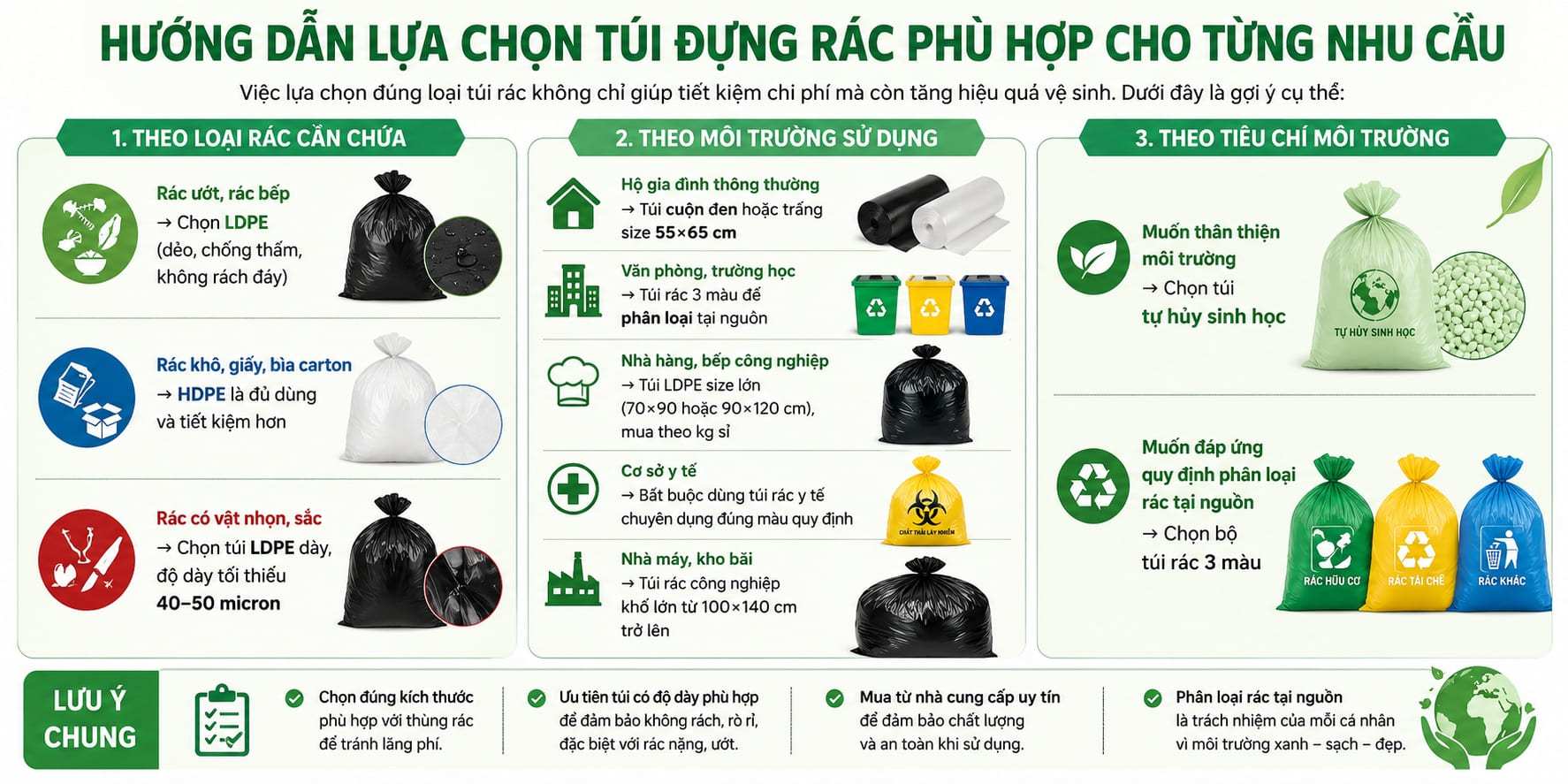 Hướng dẫn lựa chọn túi đựng rác phù hợp