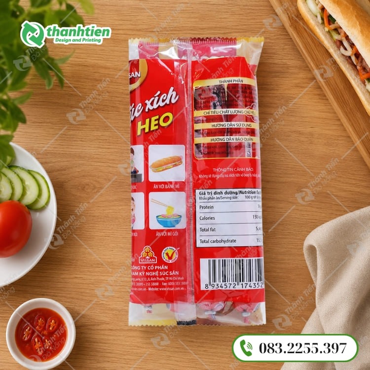 In bao bì xúc xích theo yêu cầu, thông tin sắc nét
