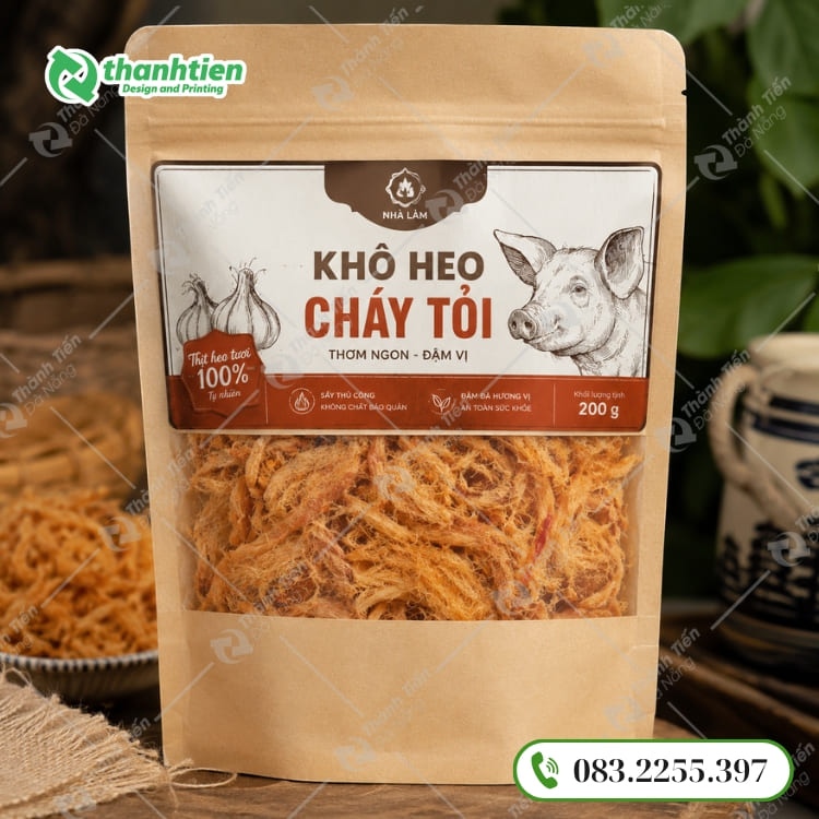 Bao bì giấy đựng khô heo thiết kế cửa sổ trong suốt