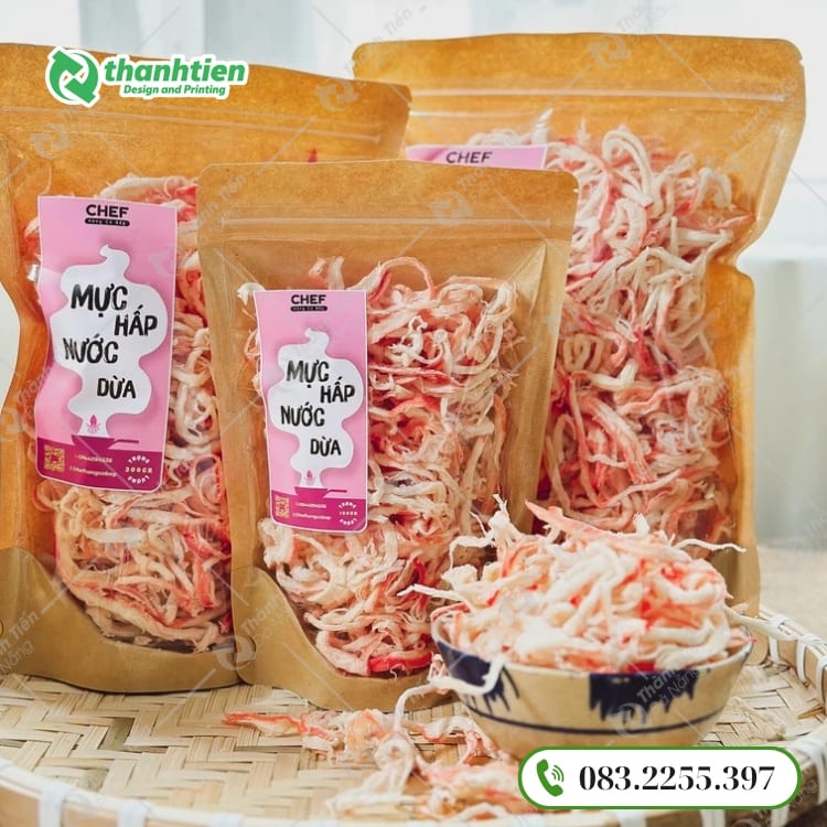 Túi zip giấy đựng khô mực an toàn, thiết kế 1 mặt giấy 1 mặt trong