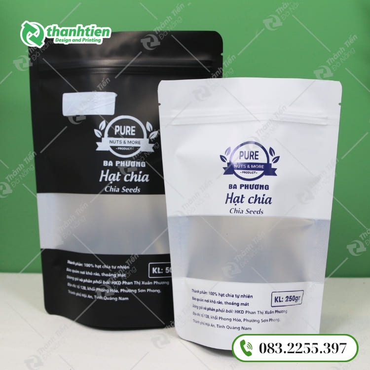 Bao bì đựng hạt chia có của sổ trong suốt