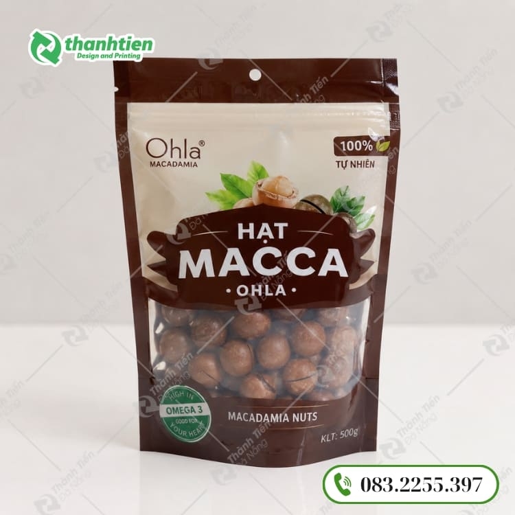 Bao bì đựng hạt macca ca in ấn đẹp