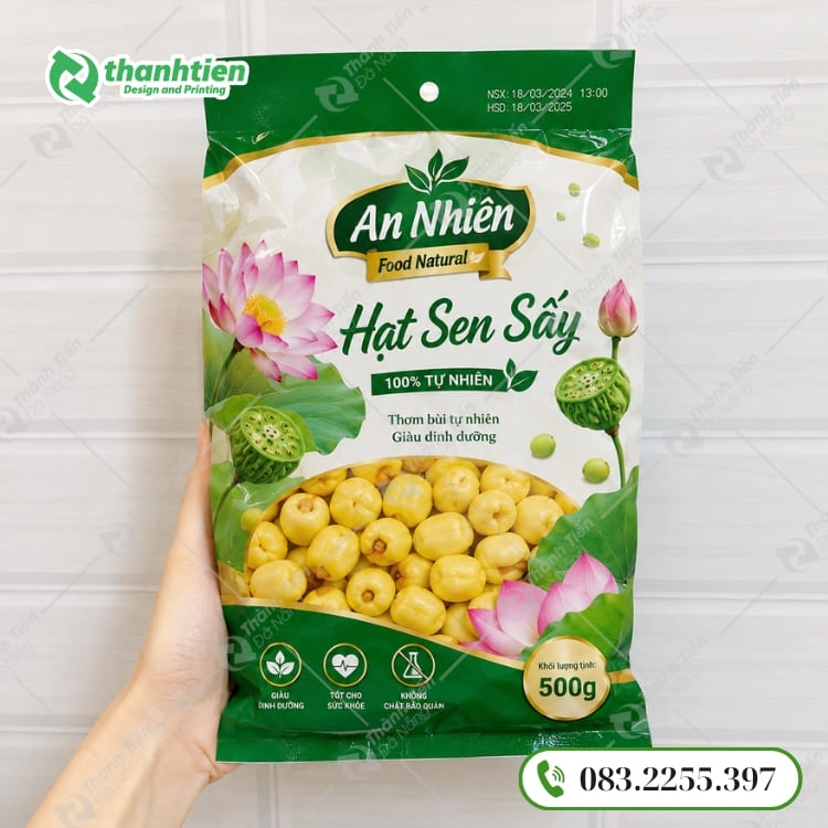 Bao bì đựng hạt sen in đẹp, sản xuất theo yêu cầu