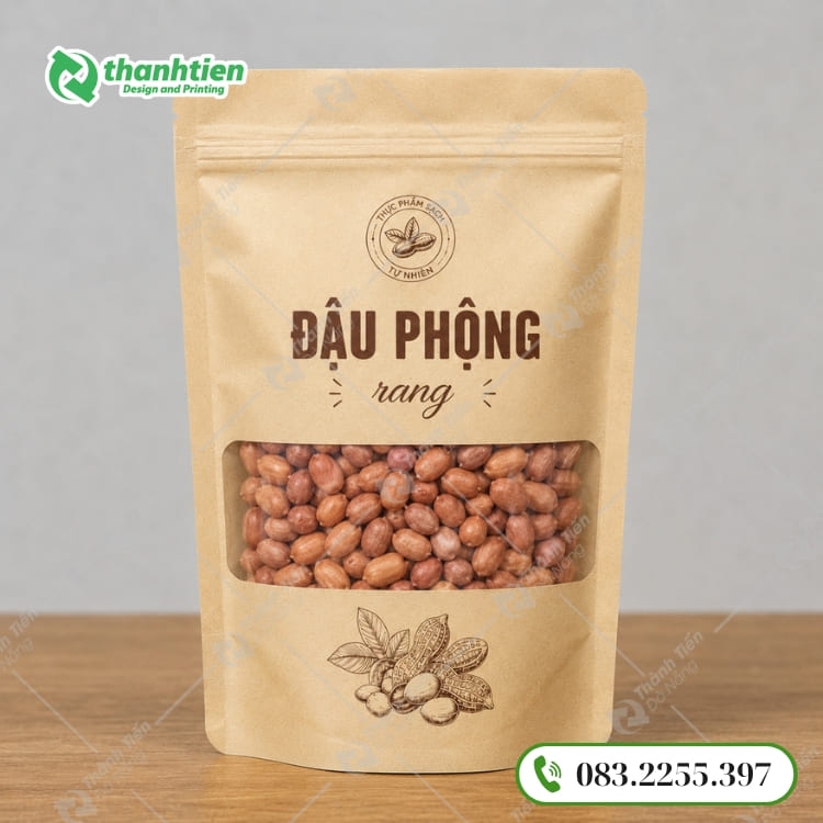 Bao bì giấy đựng đậu phộng thiết kế cửa sổ trong