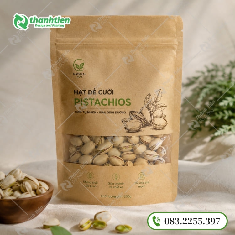 Bao bì giấy đựng hạt dẻ cười in ấn đẹp