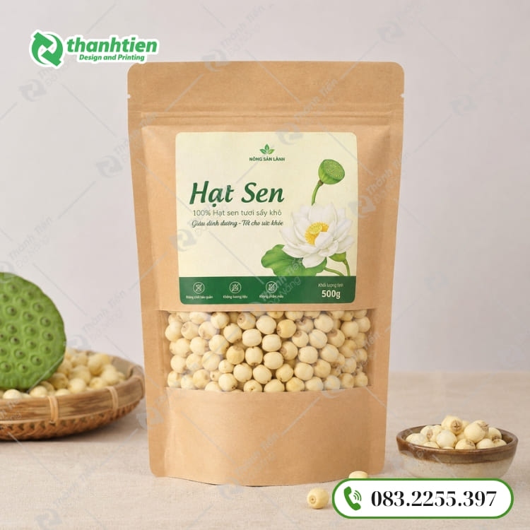 Bao bì giấy đựng hạt sen thiết kế mộc mạc
