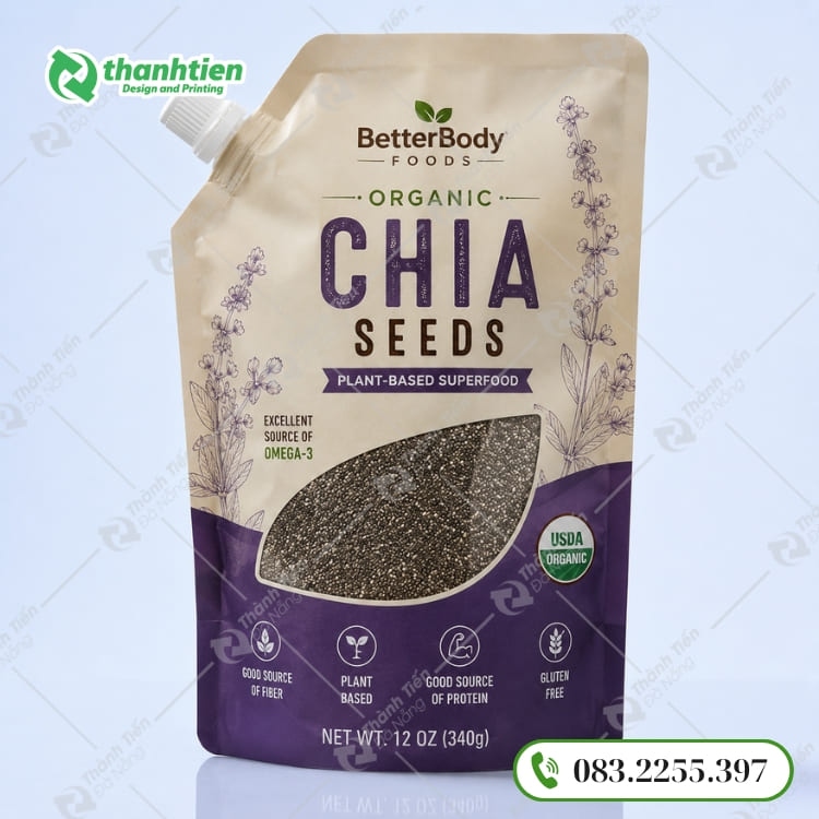 Bao bì hạt chia có vòi xả in ấn đẹp