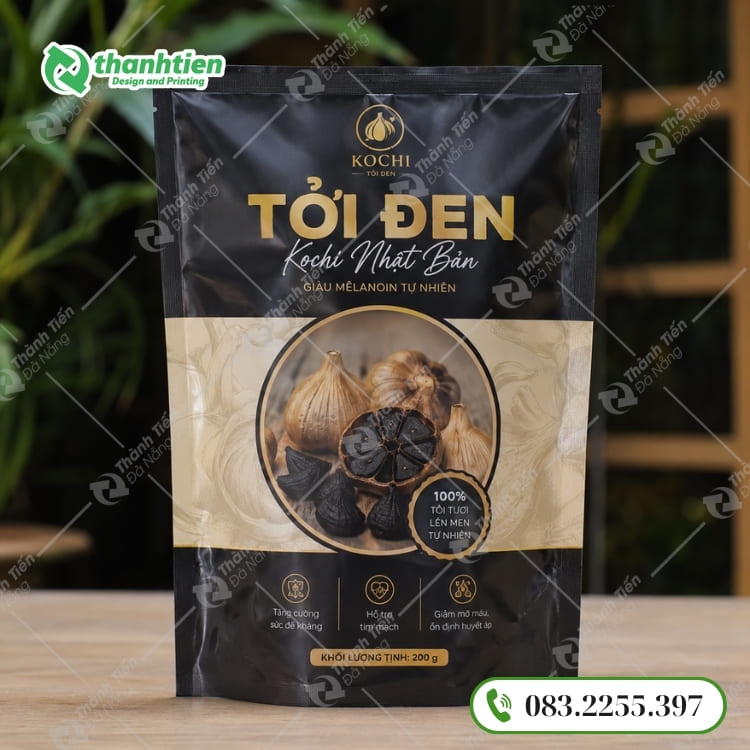 Bao bì tỏi đen in ấn đẹp, thiết kế đáy đứng