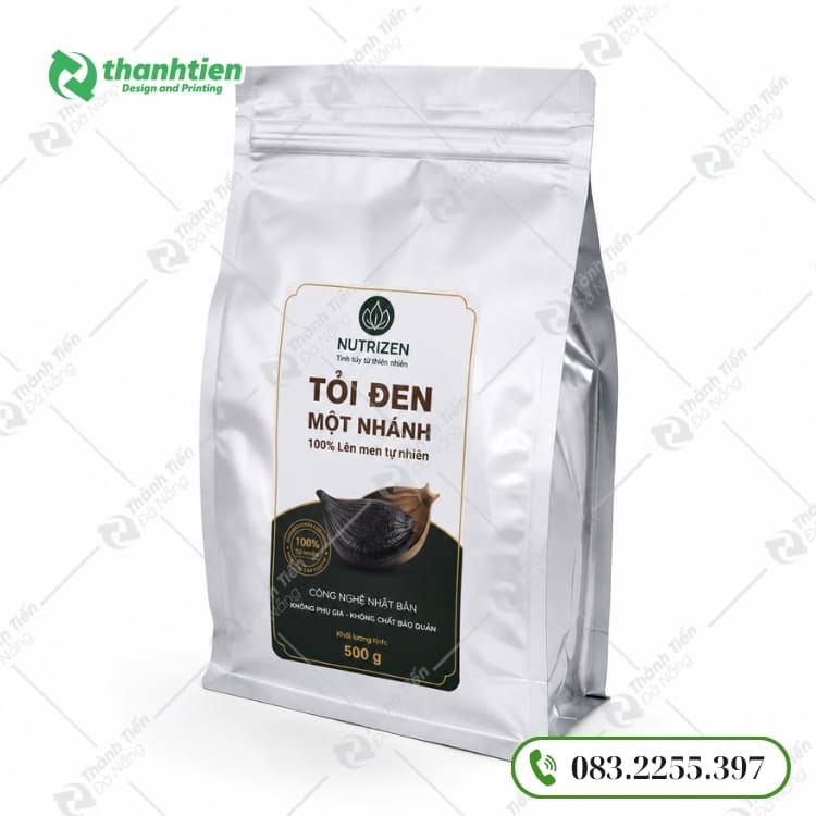 Bao Bì Tỏi Đen Giá Rẻ, Thiết Kế Và In Ấn Theo Yêu Cầu Túi đáy vuông 8 cạnh đựng tỏi đen