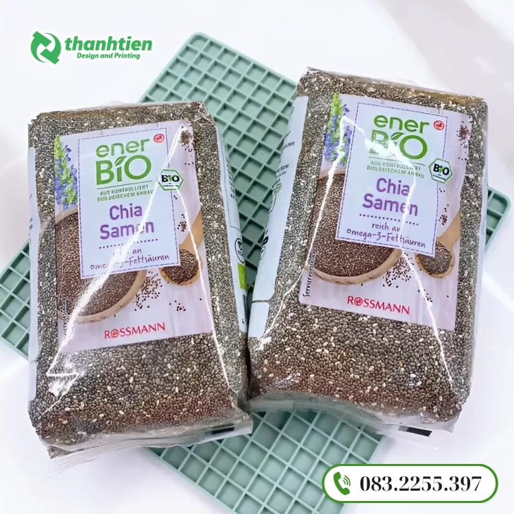 Túi màng ghép đựng hạt chia thiết kế gấp hông.
