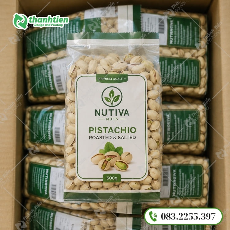 Túi xếp hông đựng hạt dẻ cười in ấn đẹp mắt