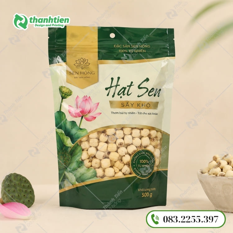 Túi zip đựng hạt sen in ấn đẹp, chống ẩm tối ưu