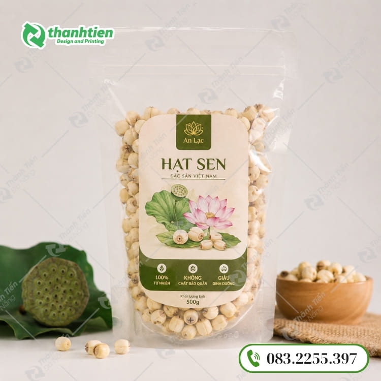 Túi zip đựng hạt sen thiết kế trong suốt