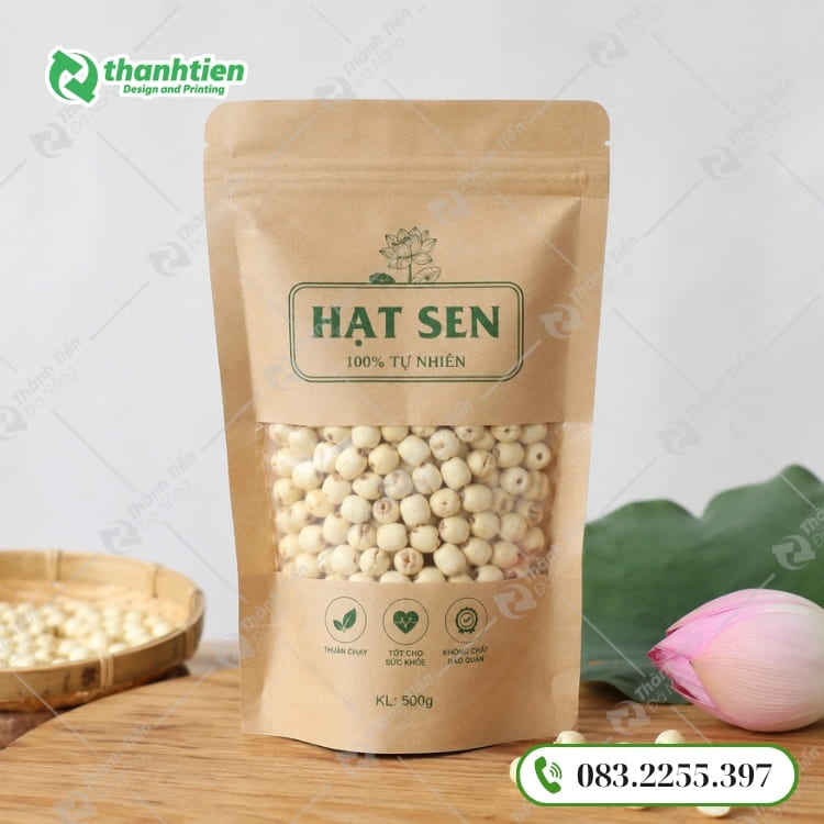 Túi zip giấy đựng hạt sen tích hợp thêm phần cửa sổ trong suốt
