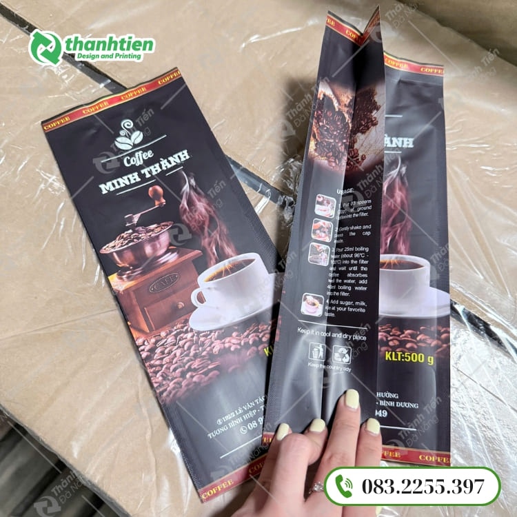 Túi 4 biên đựng cà phê in ấn đẹp