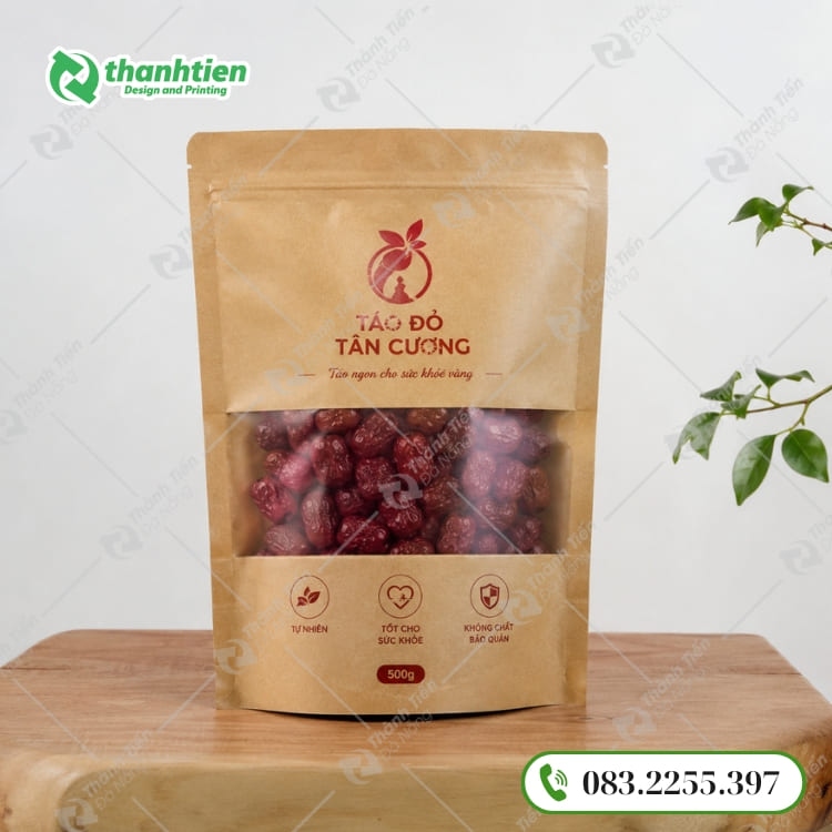Túi zip giấy đựng táo đỏ, thiết kế mộc mạc