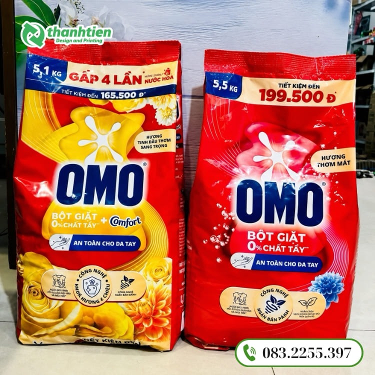 Bao bì bột giặt omo in ấn đẹp mắt, màu sắc nổi bật