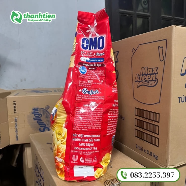 Thông tin in ấn trên bao bì bột giặt