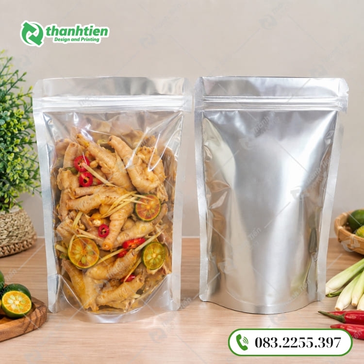 Túi zip bạc 1 mặt trong đựng chân gà sả tắc