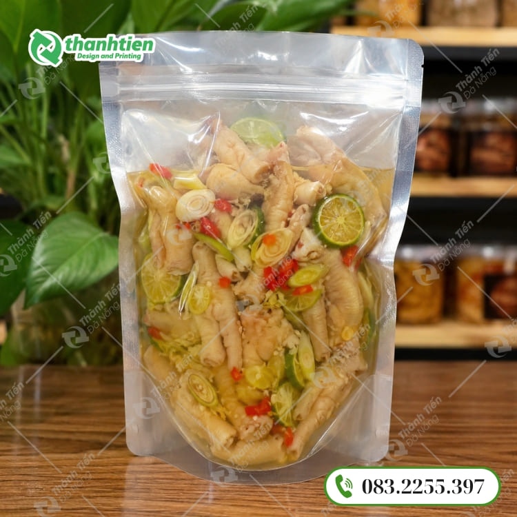 Túi zipper đựng chân gà 1 mặt bạc 1 mặt trong