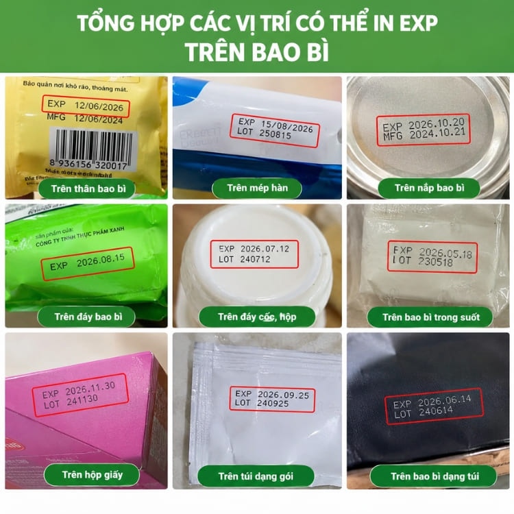 Các vị trí in exp trên bao bì